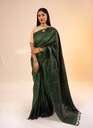 Hand painted Madhubani cotton Bottle Green Saree (Fishes and Peacock)