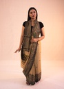 Brown nature hand painted Madhubani cotton saree                                                **MADE TO ORDER**