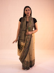[SG/SS/MC/P/09] Brown nature hand painted Madhubani cotton saree                                                **MADE TO ORDER**